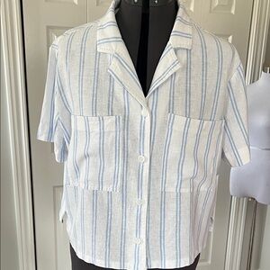 Buffalo David Bitton Blue and White Striped linen cotton Top